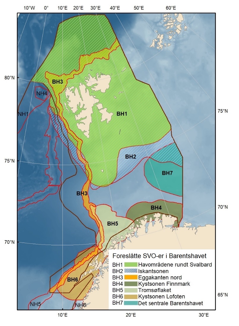 Det er foreslått 7 ulike "svært sårbare områder" (SVO) i Barentshavet. Disse inkluderer havområdene rundt Svalbard, iskantsonen, eggakanten nord, kystsonen i Finnmark og Lofoten, Tromsøflaket og en del av sentrale Barentshavet. 