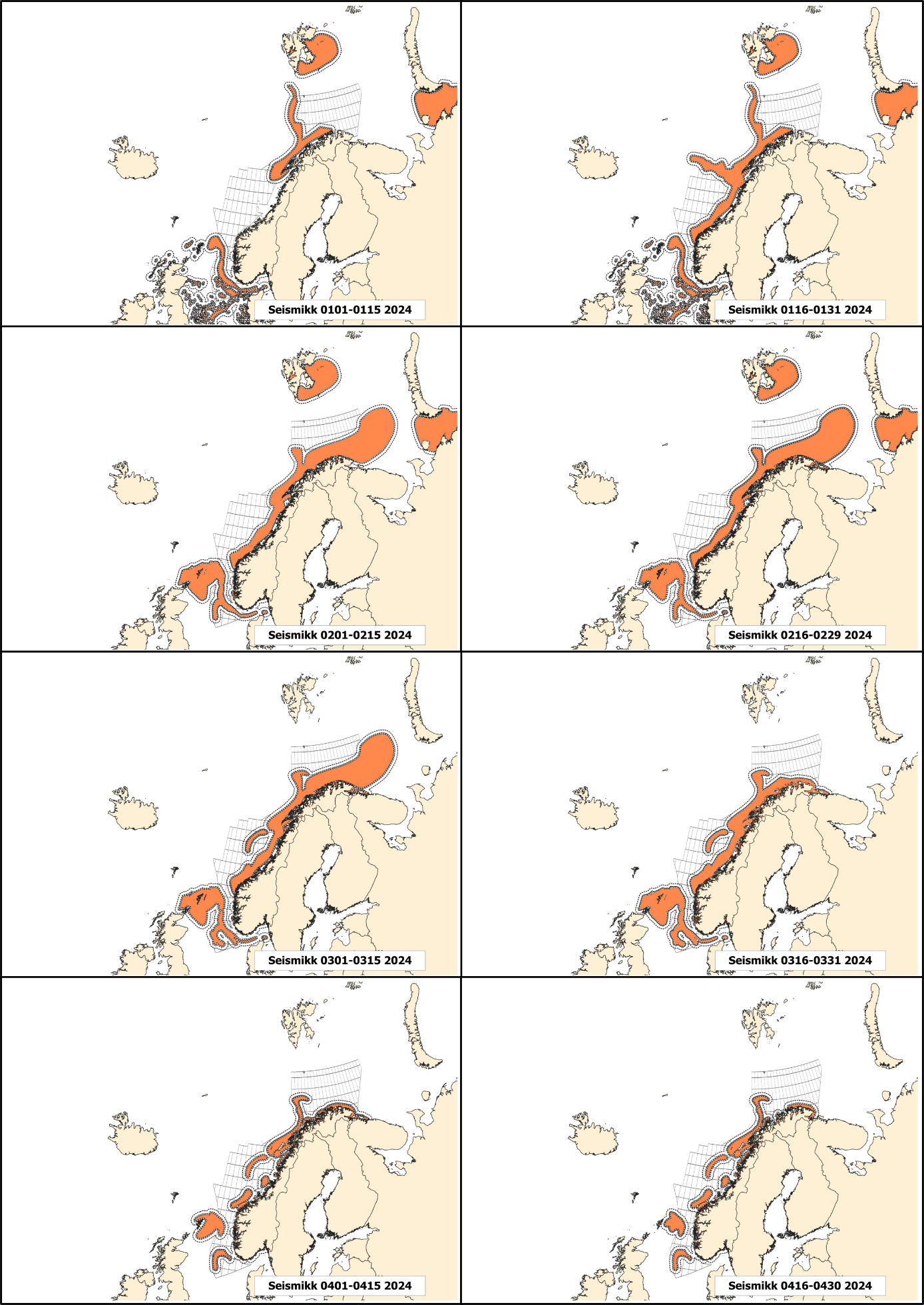 Figur A1.3 Oversikt over rådgivningskart for seismikk 